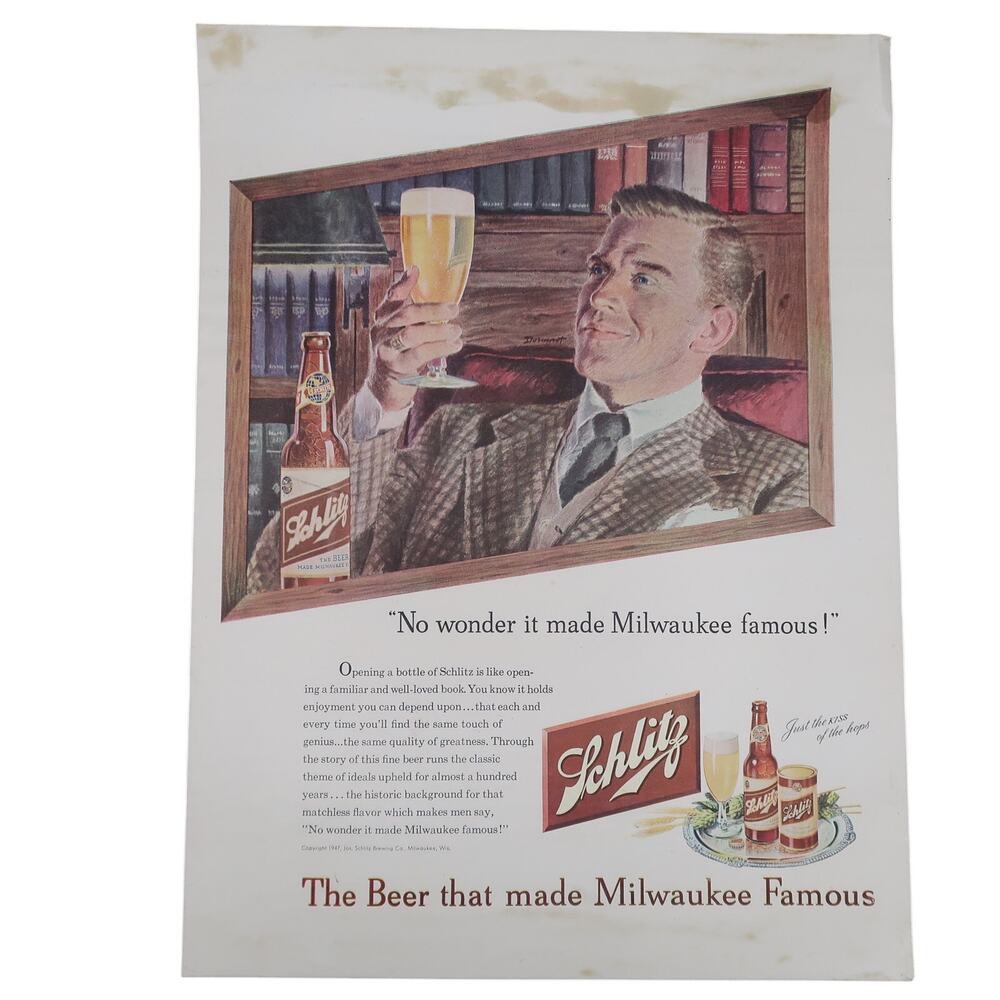Schlitz Beer / Poll Parrot Advertisement 1947 Color Vintage Brewerania Shoes